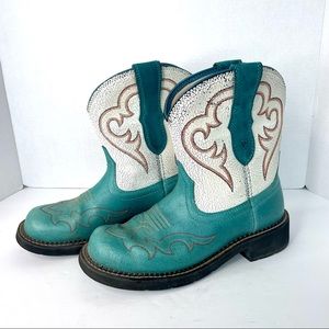Women's Ariat Turquoise & White Fatbaby Harmony Peacock Western Cowboy Boots 9.5